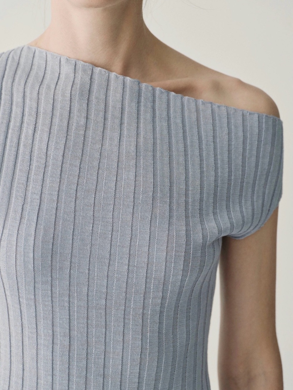 INSIS FEMME Ribbed One-Shoulder Top - Light Blue - Picture 6 of 14